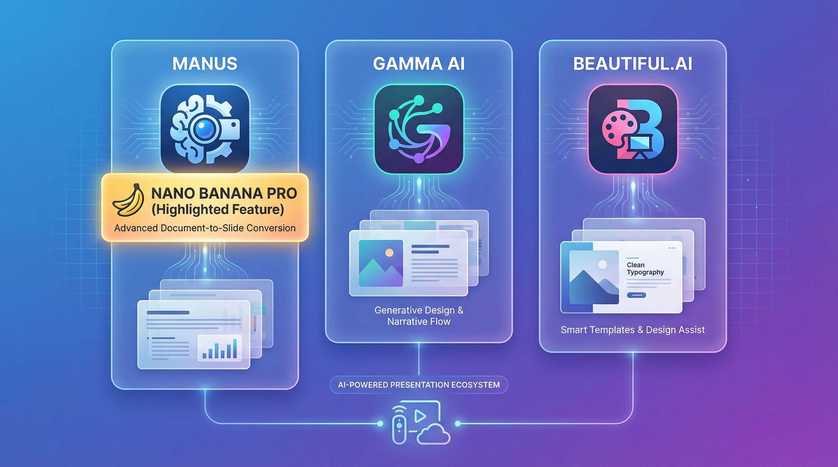 Vergleichstabelle Manus vs. Gamma vs. Beautiful.ai